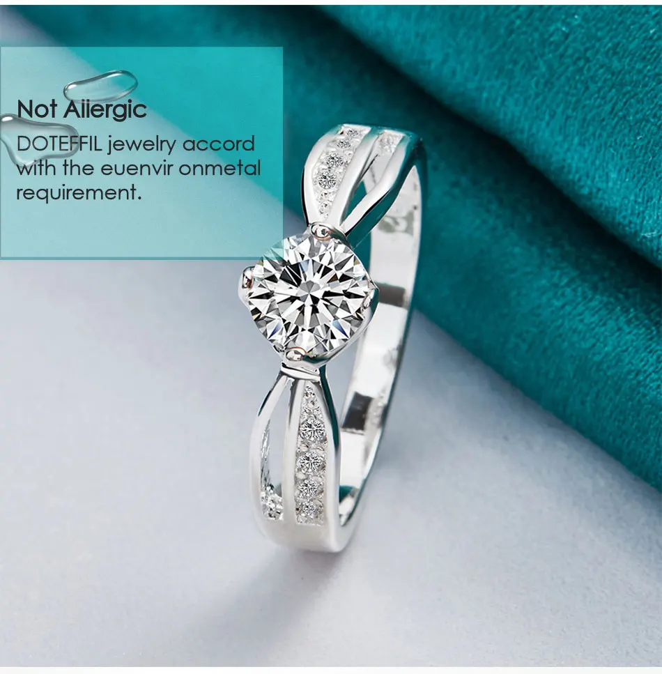 DOTEFFIL-Anillo redondo de Plata de Ley 925 con circonita AAA para mujer, joyería con dijes para fiesta de compromiso y boda DOTEFFIL-Anillo redondo de Plata de Ley 925 con circonita AAA para mujer, joyería con dijes para fiesta de compromiso y boda
