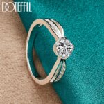 DOTEFFIL-Anillo redondo de Plata de Ley 925 con circonita AAA para mujer, joyería con dijes para fiesta de compromiso y boda - Imagen 4