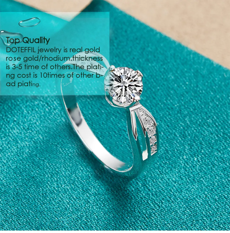 DOTEFFIL-Anillo redondo de Plata de Ley 925 con circonita AAA para mujer, joyería con dijes para fiesta de compromiso y boda DOTEFFIL-Anillo redondo de Plata de Ley 925 con circonita AAA para mujer, joyería con dijes para fiesta de compromiso y boda