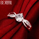 DOTEFFIL-Anillo redondo de Plata de Ley 925 con circonita AAA para mujer, joyería con dijes para fiesta de compromiso y boda