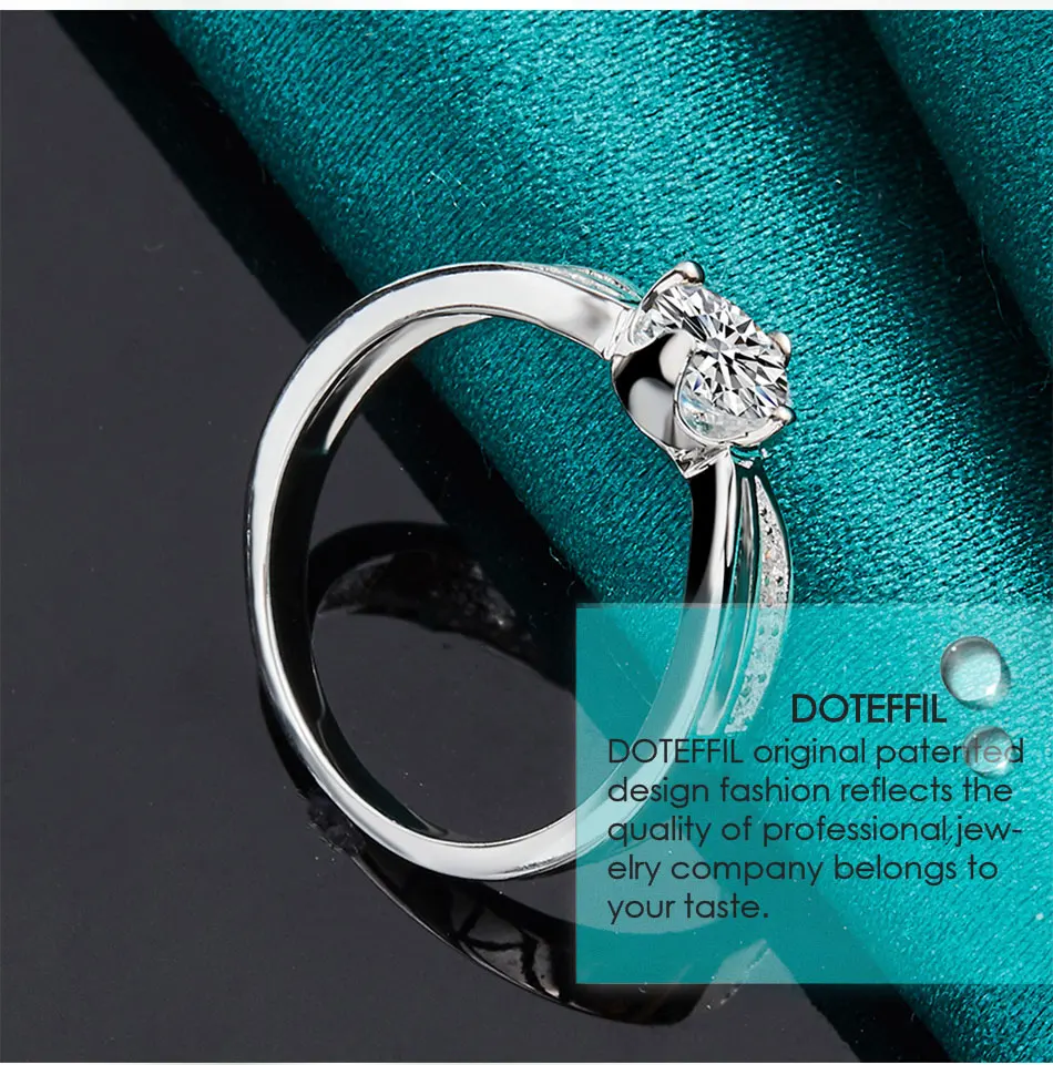 DOTEFFIL-Anillo redondo de Plata de Ley 925 con circonita AAA para mujer, joyería con dijes para fiesta de compromiso y boda DOTEFFIL-Anillo redondo de Plata de Ley 925 con circonita AAA para mujer, joyería con dijes para fiesta de compromiso y boda