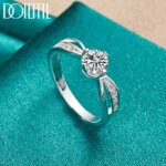 DOTEFFIL-Anillo redondo de Plata de Ley 925 con circonita AAA para mujer, joyería con dijes para fiesta de compromiso y boda - Imagen 2