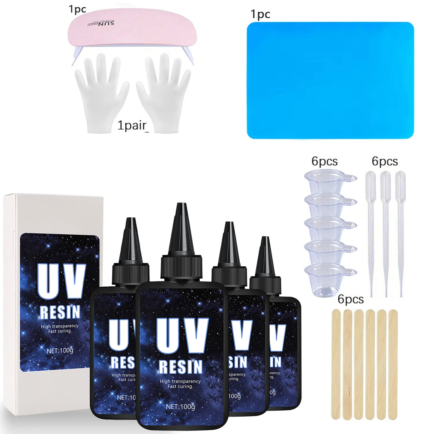Kit de resina UV: tamaño más grande y resina transparente de cristal duro mejorada de 200 g para la producción de joyería artesanal Kit de resina UV: tamaño más grande y resina transparente de cristal duro mejorada de 200 g para la producción de joyería artesanal