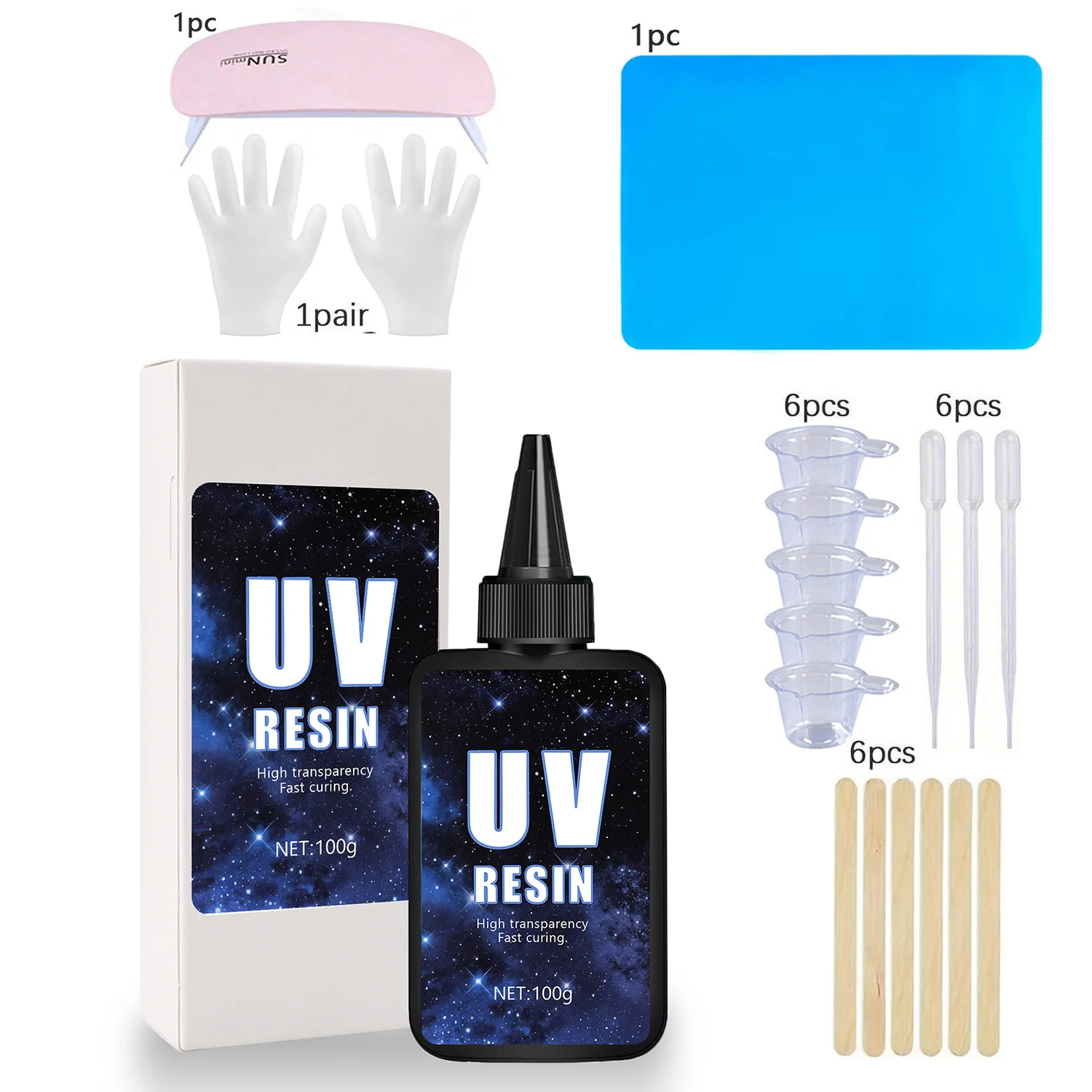 Kit de resina UV: tamaño más grande y resina transparente de cristal duro mejorada de 200 g para la producción de joyería artesanal