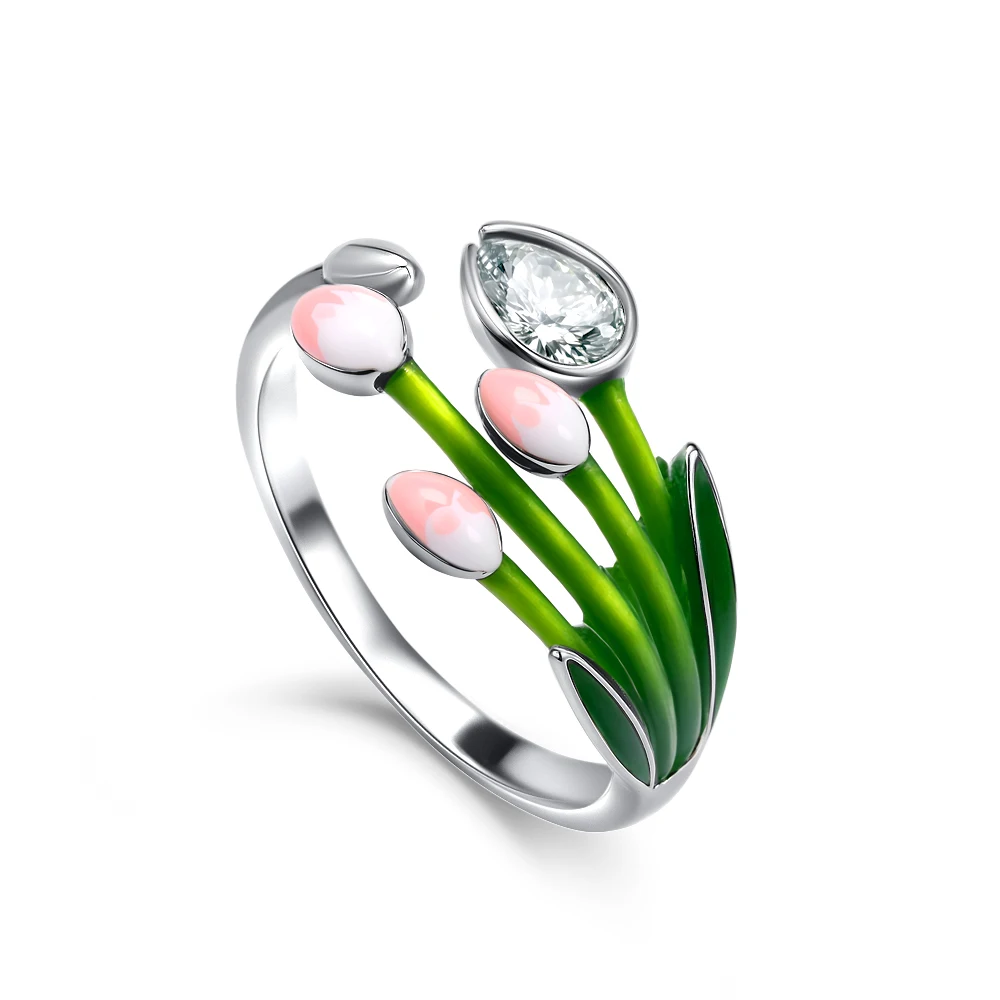 Anillos brillantes de circón con alas de flor y corazón para mujer, corona de Plata de Ley 925 de Navidad, joyería fina, regalos de aniversario de boda