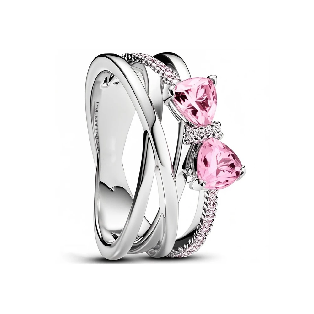 Anillos brillantes de circón con alas de flor y corazón para mujer, corona de Plata de Ley 925 de Navidad, joyería fina, regalos de aniversario de boda