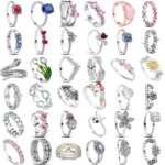 Anillos brillantes de circón con alas de flor y corazón para mujer, corona de Plata de Ley 925 de Navidad, joyería fina, regalos de aniversario de boda