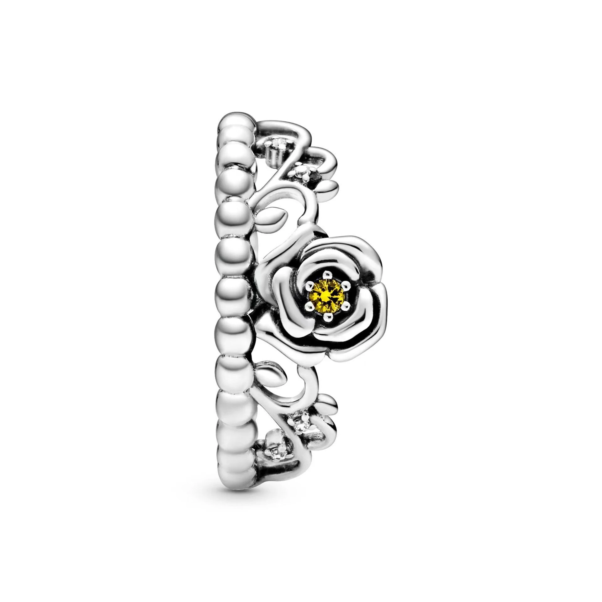 Anillos brillantes de circón con alas de flor y corazón para mujer, corona de Plata de Ley 925 de Navidad, joyería fina, regalos de aniversario de boda