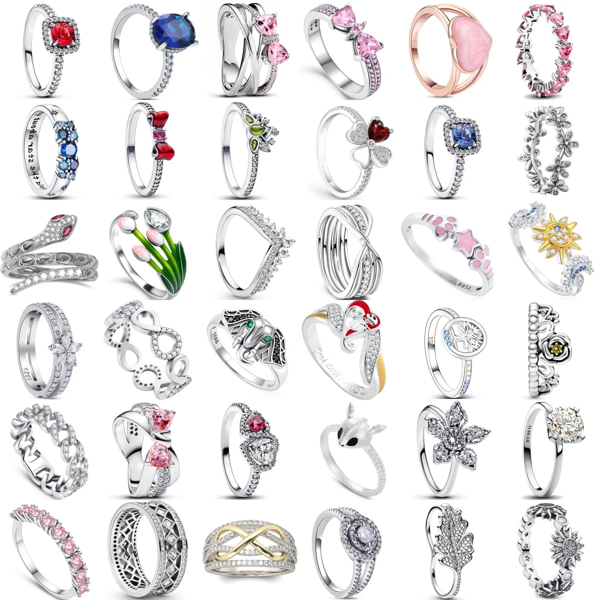 Anillos brillantes de circón con alas de flor y corazón para mujer, corona de Plata de Ley 925 de Navidad, joyería fina, regalos de aniversario de boda