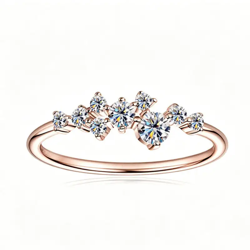 Anillo Apilable Curvo de Plata 925 con Moissanita D VVS1, Diseño de Enredadera Trenzada en Oro Rosa, Joyería Fina para Mujer