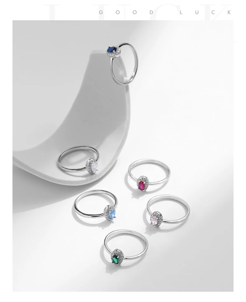 Anillo MODIAN Plata de Ley 925 auténtica clásico elegante ovalado con circonita colorida de arcoíris para mujer, joyería fina de compromiso de boda
