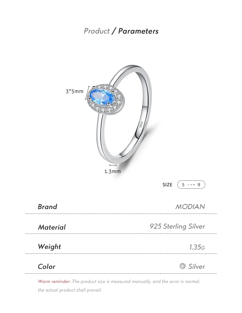 Anillo MODIAN Plata de Ley 925 auténtica clásico elegante ovalado con circonita colorida de arcoíris para mujer, joyería fina de compromiso de boda