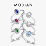Anillo MODIAN Plata de Ley 925 auténtica clásico elegante ovalado con circonita colorida de arcoíris para mujer, joyería fina de compromiso de boda