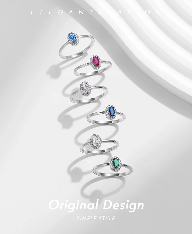 Anillo MODIAN Plata de Ley 925 auténtica clásico elegante ovalado con circonita colorida de arcoíris para mujer, joyería fina de compromiso de boda