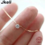 Jkeli-collar chapado en oro de 18k para mujer, de Plata de Ley 925, cadena de clavícula de circón brillante individual, joyería de boda