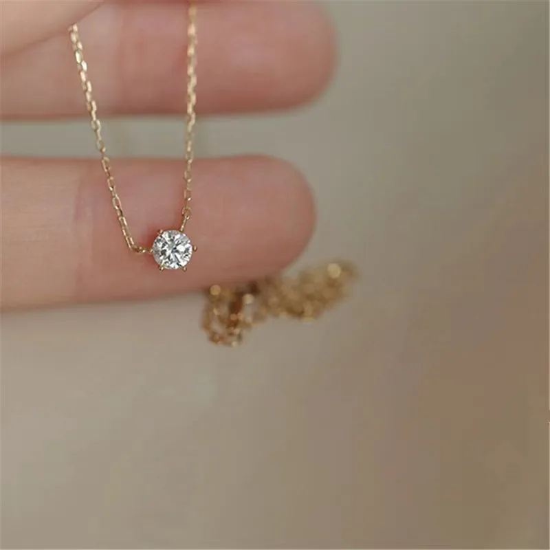Jkeli-collar chapado en oro de 18k para mujer, de Plata de Ley 925, cadena de clavícula de circón brillante individual, joyería de boda