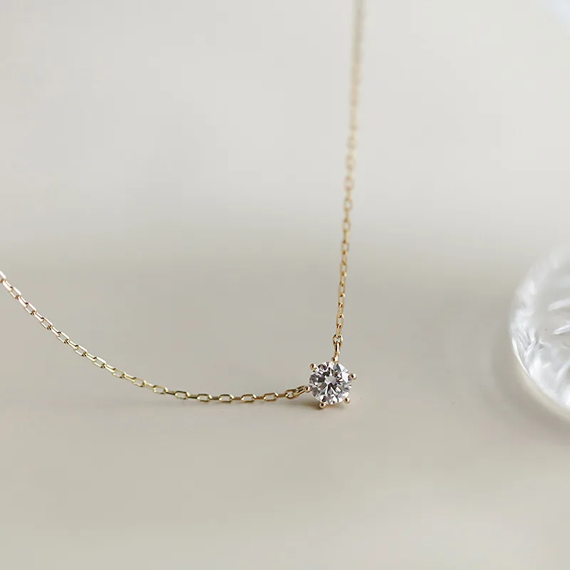 Jkeli-collar chapado en oro de 18k para mujer, de Plata de Ley 925, cadena de clavícula de circón brillante individual, joyería de boda