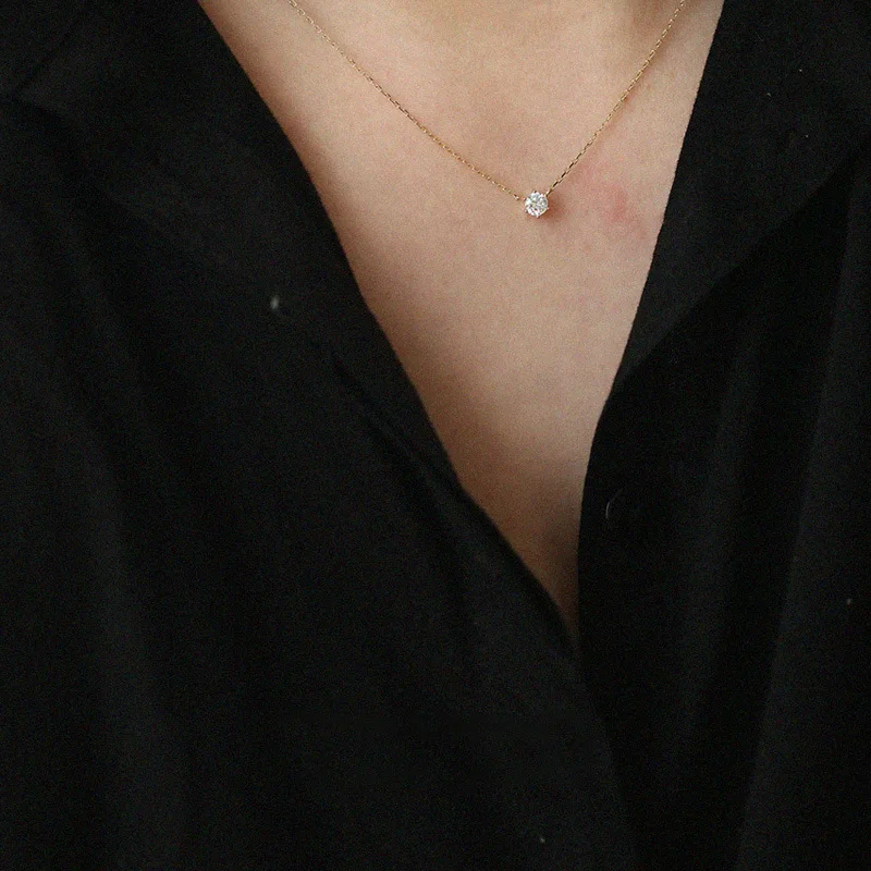 Jkeli-collar chapado en oro de 18k para mujer, de Plata de Ley 925, cadena de clavícula de circón brillante individual, joyería de boda