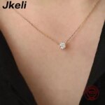 Jkeli-collar chapado en oro de 18k para mujer, de Plata de Ley 925, cadena de clavícula de circón brillante individual, joyería de boda - Imagen 6