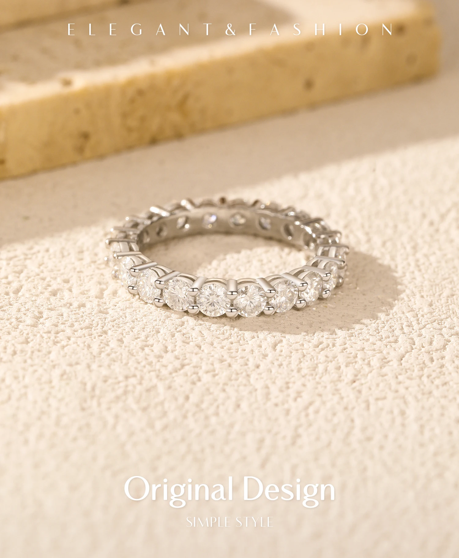 Anillos MODIAN deslumbrantes de Color D de moissanita para eternidad, anillo de moda apilable de lujo de Plata de Ley 925 para mujer, joyería fina