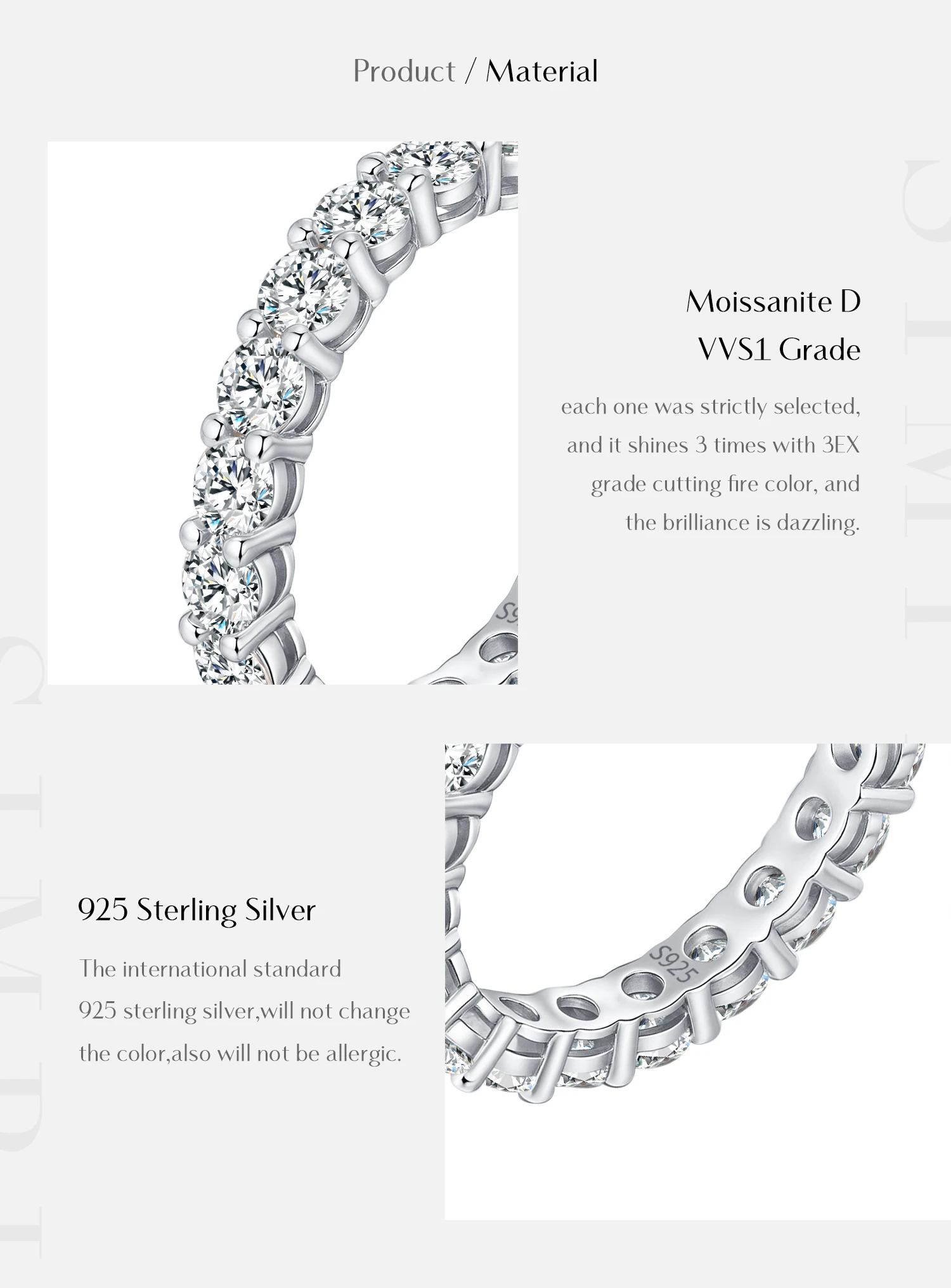 Anillos MODIAN deslumbrantes de Color D de moissanita para eternidad, anillo de moda apilable de lujo de Plata de Ley 925 para mujer, joyería fina