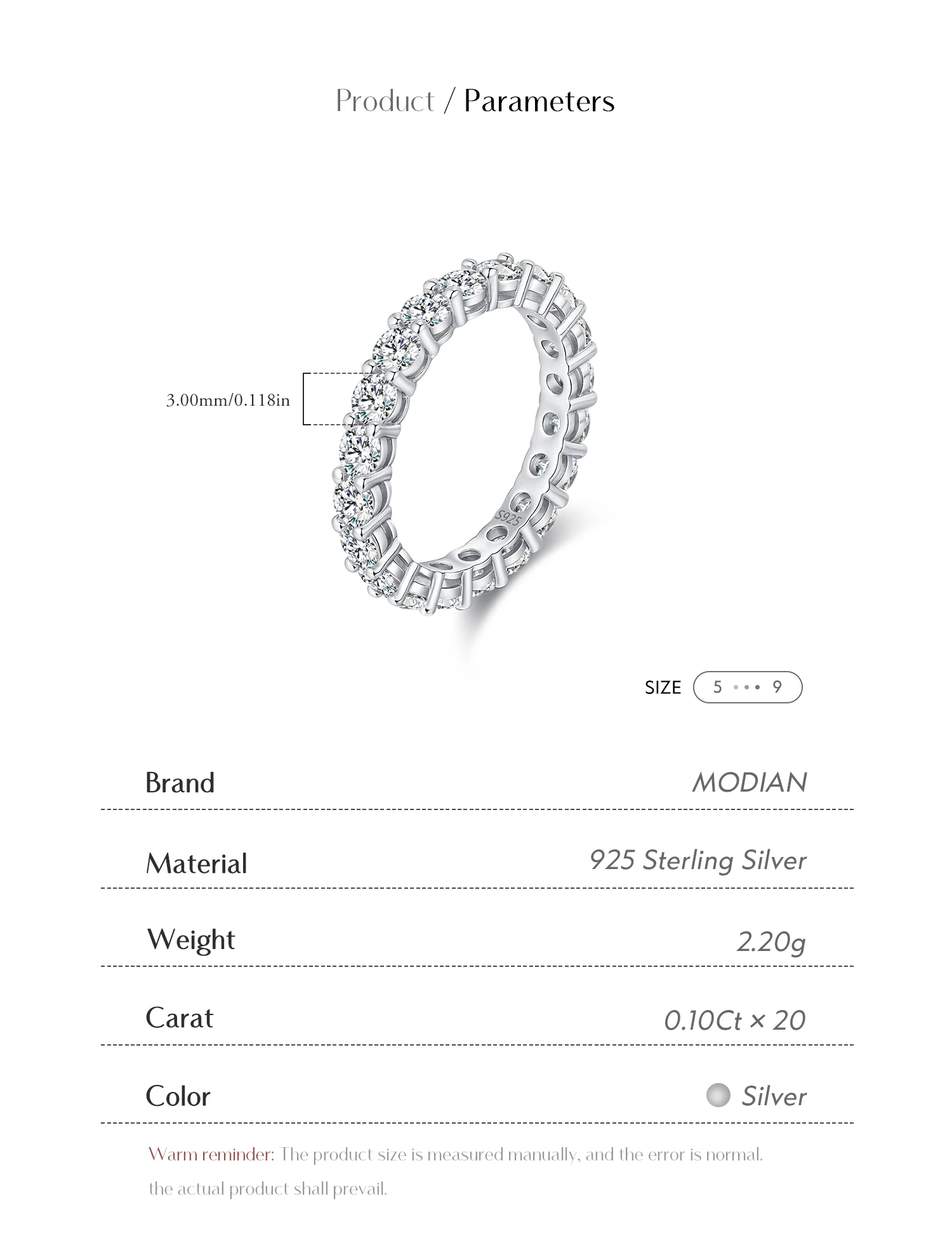 Anillos MODIAN deslumbrantes de Color D de moissanita para eternidad, anillo de moda apilable de lujo de Plata de Ley 925 para mujer, joyería fina