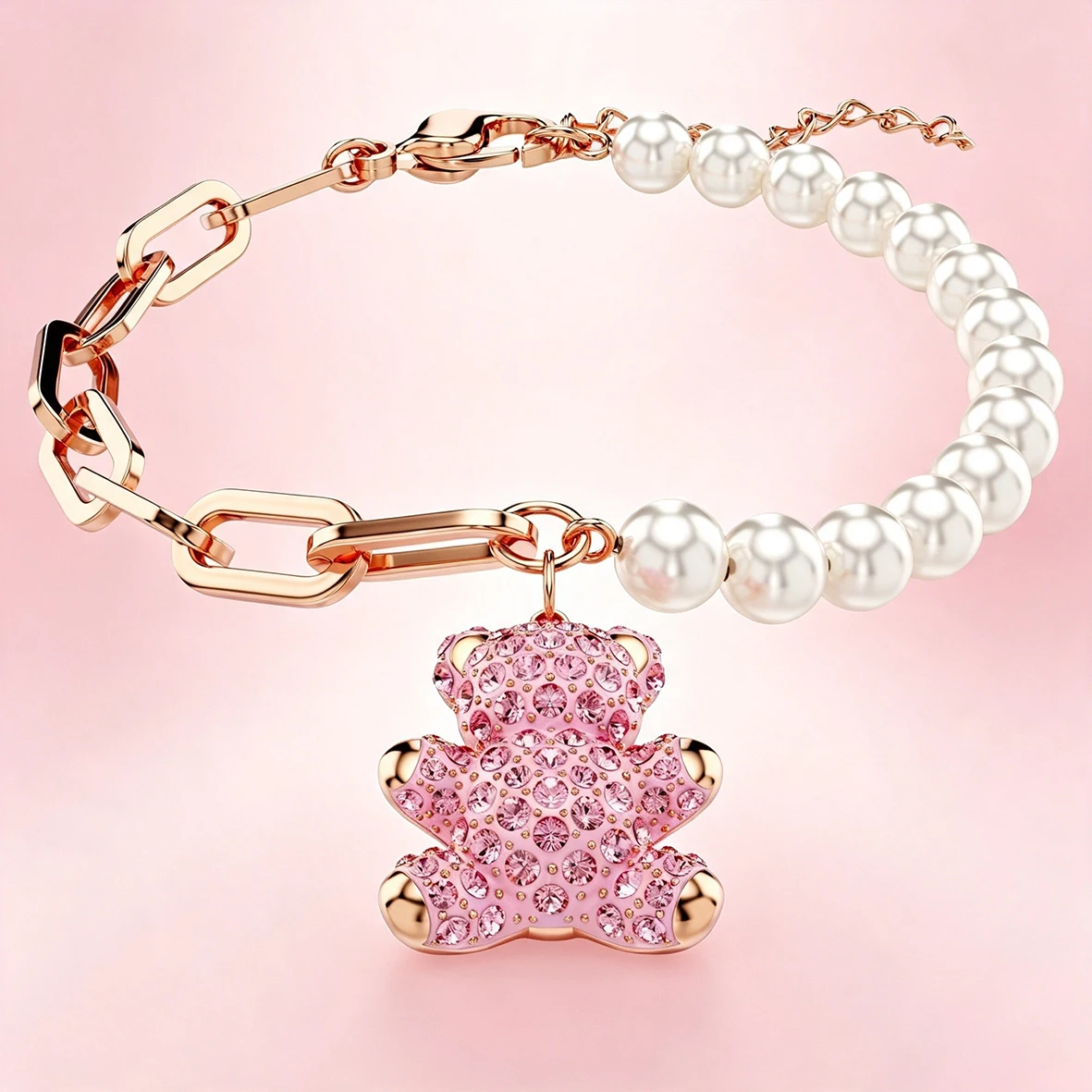 Accesorios de Oso Abrazador con Circonita Cúbica Brillante, Encantadora Colección de Joyería Delicada con Oso de Corazón y Cadena de Perlas para Citas Diarias Accesorios de Oso Abrazador con Circonita Cúbica Brillante, Encantadora Colección de Joyería Delicada con Oso de Corazón y Cadena de Perlas para Citas Diarias
