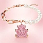 Accesorios de Oso Abrazador con Circonita Cúbica Brillante, Encantadora Colección de Joyería Delicada con Oso de Corazón y Cadena de Perlas para Citas Diarias - Imagen 4