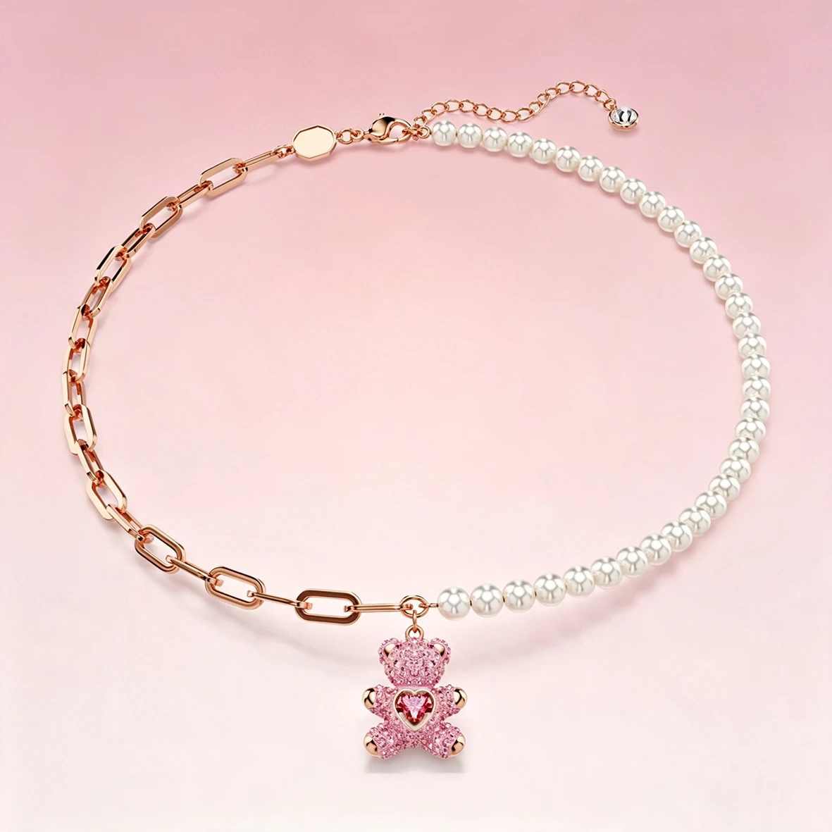 Accesorios de Oso Abrazador con Circonita Cúbica Brillante, Encantadora Colección de Joyería Delicada con Oso de Corazón y Cadena de Perlas para Citas Diarias Accesorios de Oso Abrazador con Circonita Cúbica Brillante, Encantadora Colección de Joyería Delicada con Oso de Corazón y Cadena de Perlas para Citas Diarias