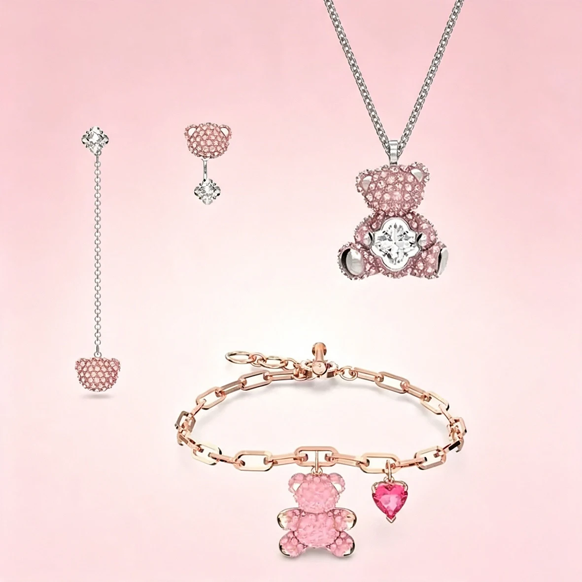 Accesorios de Oso Abrazador con Circonita Cúbica Brillante, Encantadora Colección de Joyería Delicada con Oso de Corazón y Cadena de Perlas para Citas Diarias Accesorios de Oso Abrazador con Circonita Cúbica Brillante, Encantadora Colección de Joyería Delicada con Oso de Corazón y Cadena de Perlas para Citas Diarias