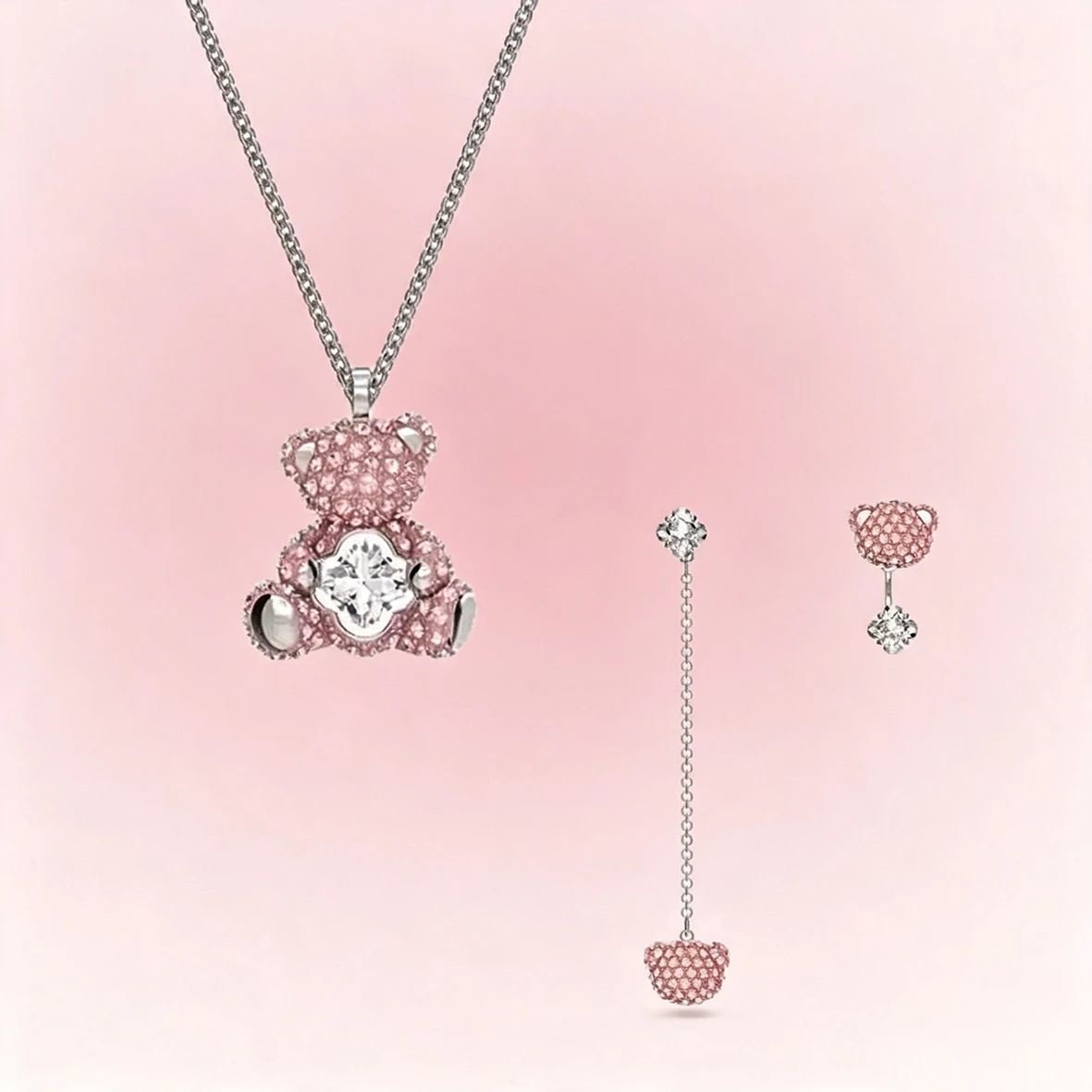 Accesorios de Oso Abrazador con Circonita Cúbica Brillante, Encantadora Colección de Joyería Delicada con Oso de Corazón y Cadena de Perlas para Citas Diarias Accesorios de Oso Abrazador con Circonita Cúbica Brillante, Encantadora Colección de Joyería Delicada con Oso de Corazón y Cadena de Perlas para Citas Diarias