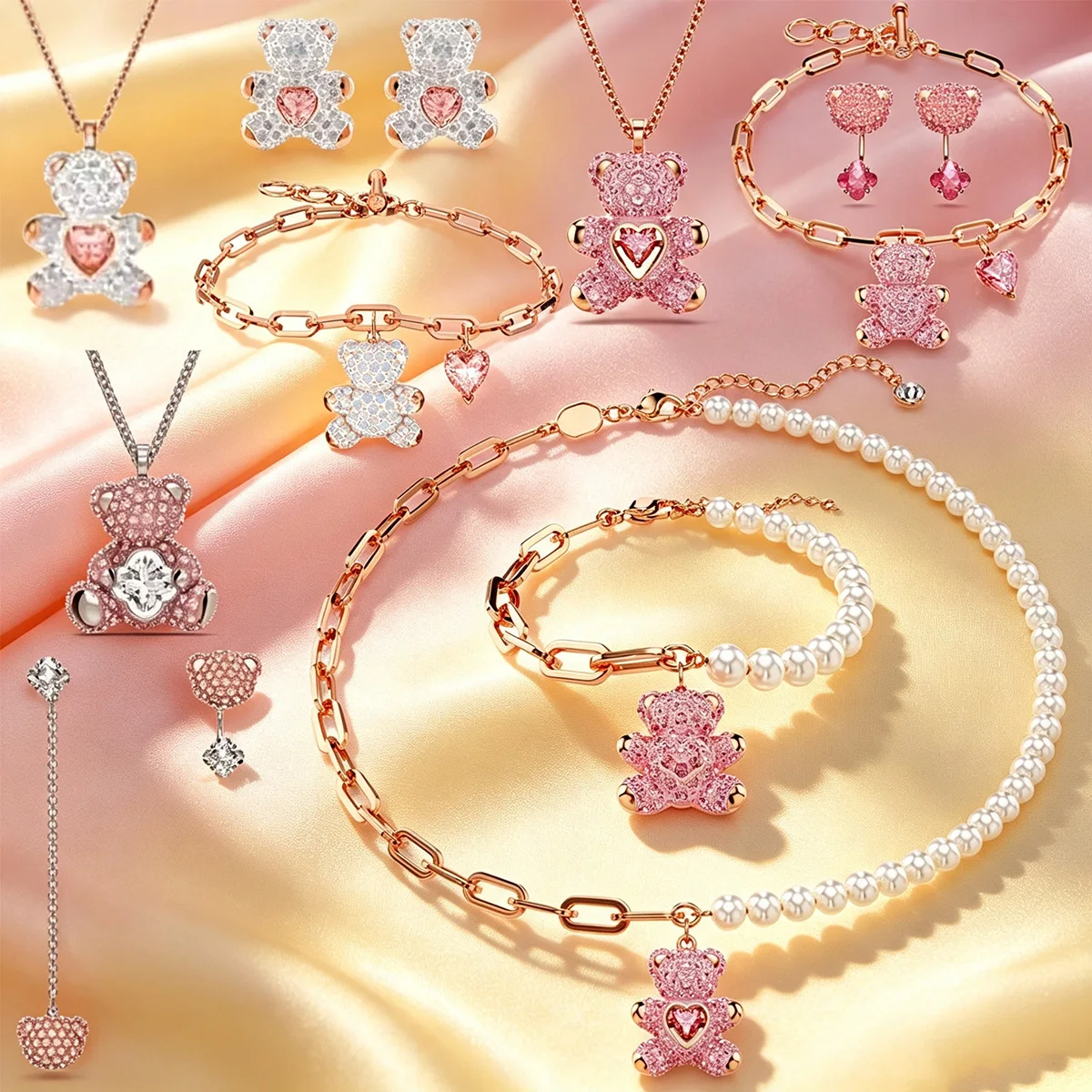 102259-xxhx4k.jpg Accesorios de Oso Abrazador con Circonita Cúbica Brillante, Encantadora Colección de Joyería Delicada con Oso de Corazón y Cadena de Perlas para Citas Diarias - Imagen 1