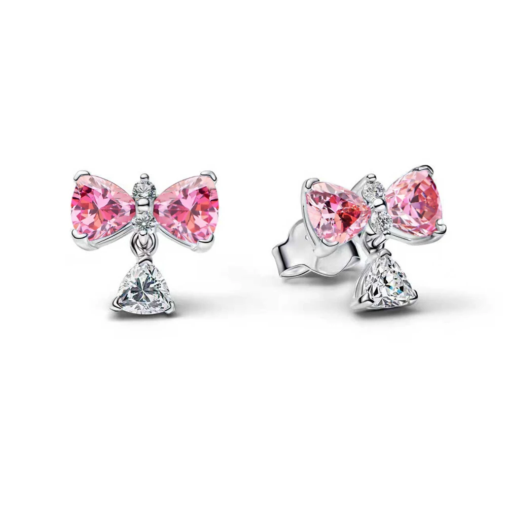 Oferta Especial: Juego de Joyería Original de Plata de Ley 925 con Lazo Colorido, Aretes, Anillos, Collares y Pulseras, Regalos de Joyería para Mujer