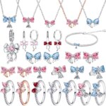 Oferta Especial: Juego de Joyería Original de Plata de Ley 925 con Lazo Colorido, Aretes, Anillos, Collares y Pulseras, Regalos de Joyería para Mujer
