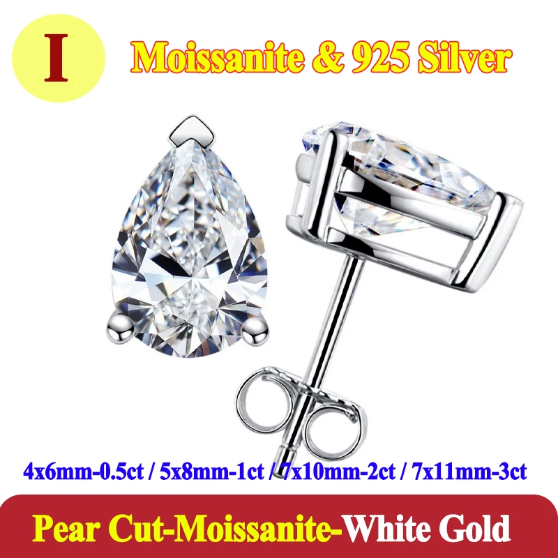 Pendientes de lujo de 0,5-3 quilates Marquesa corazón pera Moissanite pendientes de diamante para mujer pendientes de plata de ley 925 para mujer joyería nueva