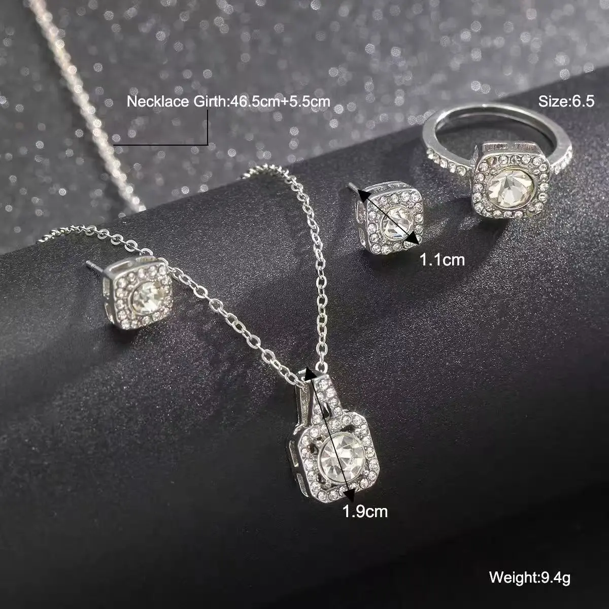 Conjunto de joyería de circonita cuadrada para mujer, sin níquel, 3 piezas, 2026, nuevo collar elegante para clavícula, colgante, pendientes y anillo, brillante, para uso diario, fiestas y regalos.