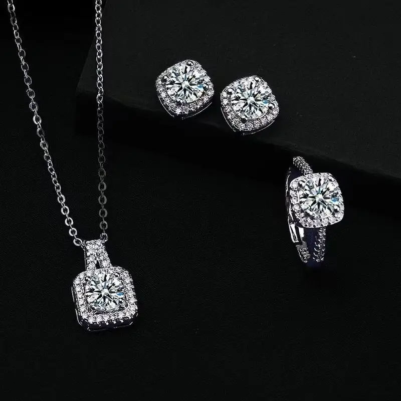 Conjunto de joyería de circonita cuadrada para mujer, sin níquel, 3 piezas, 2026, nuevo collar elegante para clavícula, colgante, pendientes y anillo, brillante, para uso diario, fiestas y regalos.