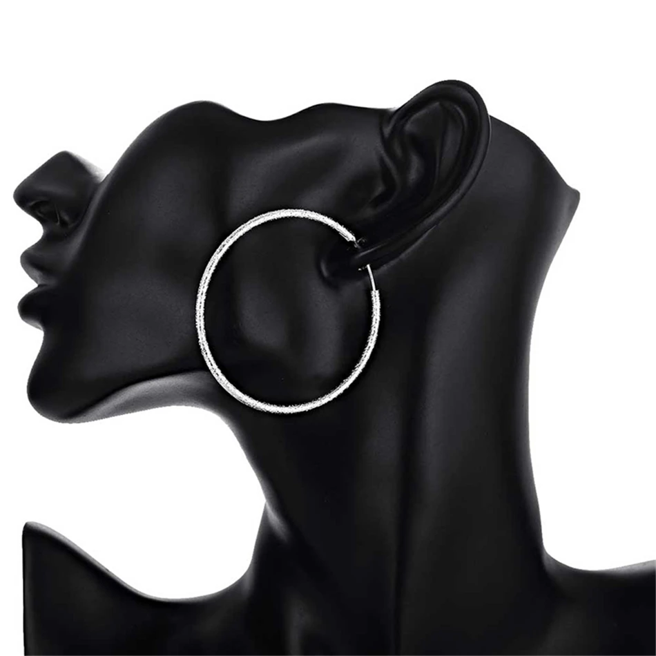 DOTEFFIL-pendientes de aro grandes para mujer, de Plata de Ley 925, círculo redondo mate, 50mm, joyería de moda europea, regalo, gran oferta