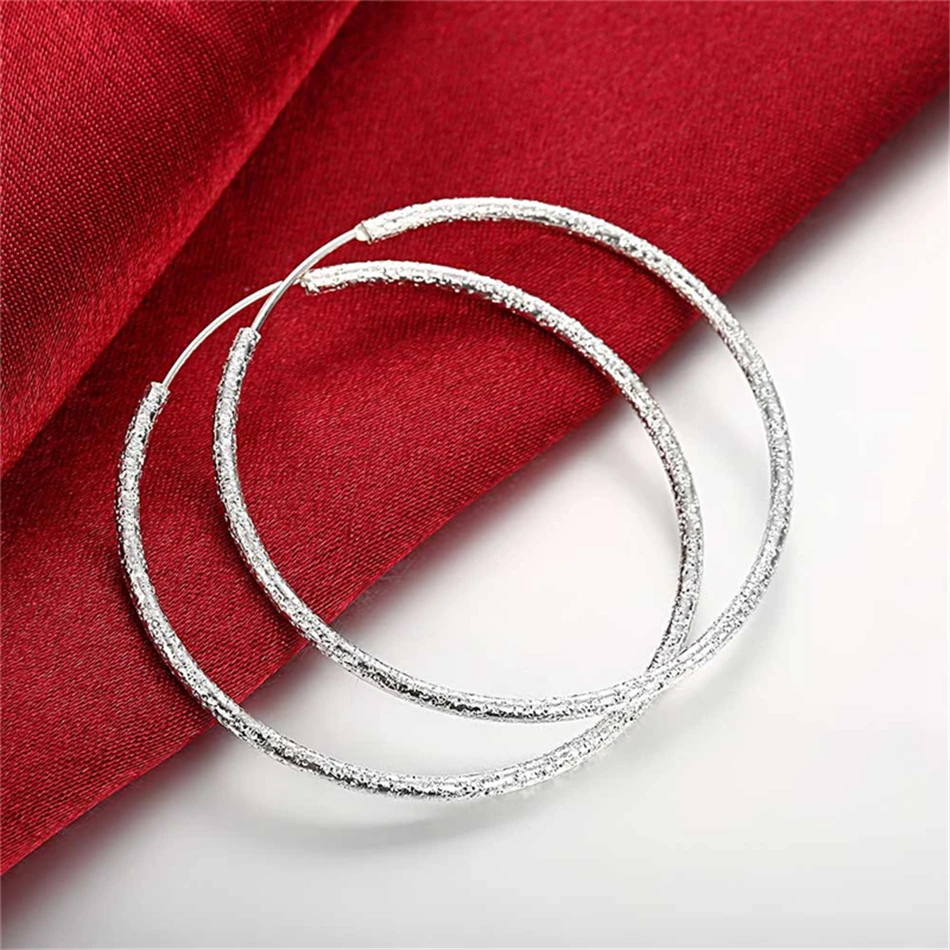DOTEFFIL-pendientes de aro grandes para mujer, de Plata de Ley 925, círculo redondo mate, 50mm, joyería de moda europea, regalo, gran oferta