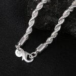 Alta calidad 925 Plata 4MM mujeres hombres cadena masculina cuerda trenzada collar pulseras moda conjunto de joyería de plata - Imagen 3