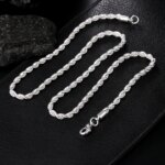 Alta calidad 925 Plata 4MM mujeres hombres cadena masculina cuerda trenzada collar pulseras moda conjunto de joyería de plata - Imagen 4