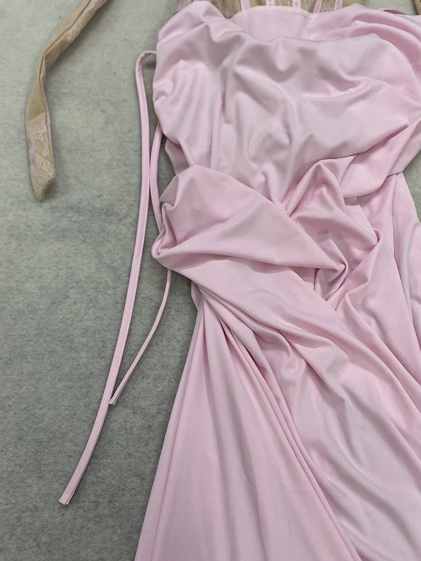 Vestido de Noche Largo de Lujo para Mujer con Corsé de Encaje Halter, Falda Drapeada, Abertura Lateral Alta y Espalda con Cordones, Ideal para Fiesta de Gala, Boda o Evento Formal