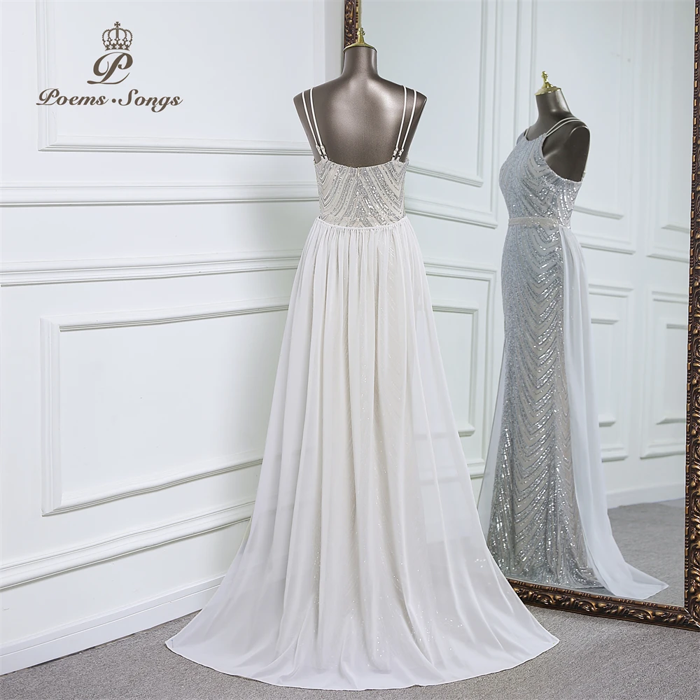 Vestido de noche de sirena de lentejuelas de lujo con tren de gasa desmontable, vestidos de fiesta de noche para mujer, fiesta de boda