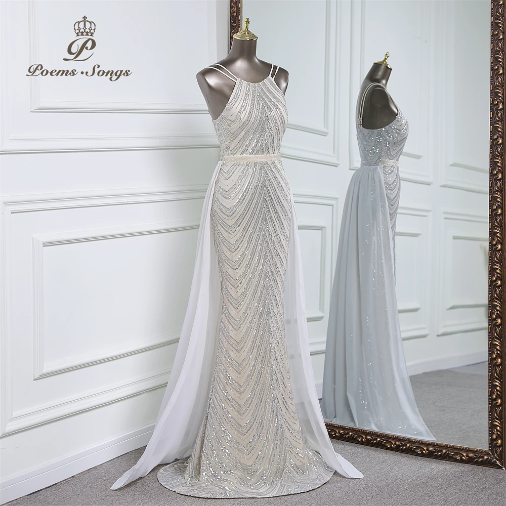 Vestido de noche de sirena de lentejuelas de lujo con tren de gasa desmontable, vestidos de fiesta de noche para mujer, fiesta de boda