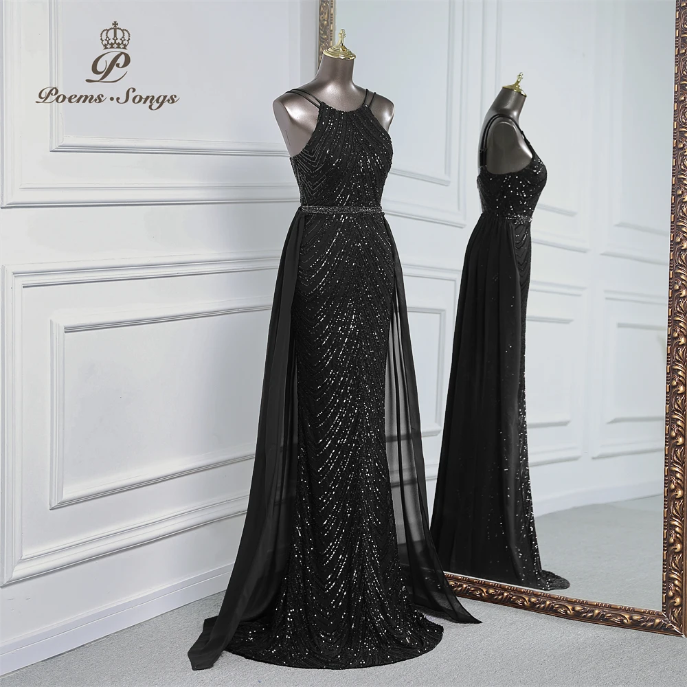 Vestido de noche de sirena de lentejuelas de lujo con tren de gasa desmontable, vestidos de fiesta de noche para mujer, fiesta de boda