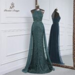 Vestido de noche de sirena de lentejuelas de lujo con tren de gasa desmontable, vestidos de fiesta de noche para mujer, fiesta de boda