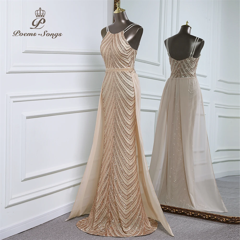 Vestido de noche de sirena de lentejuelas de lujo con tren de gasa desmontable, vestidos de fiesta de noche para mujer, fiesta de boda