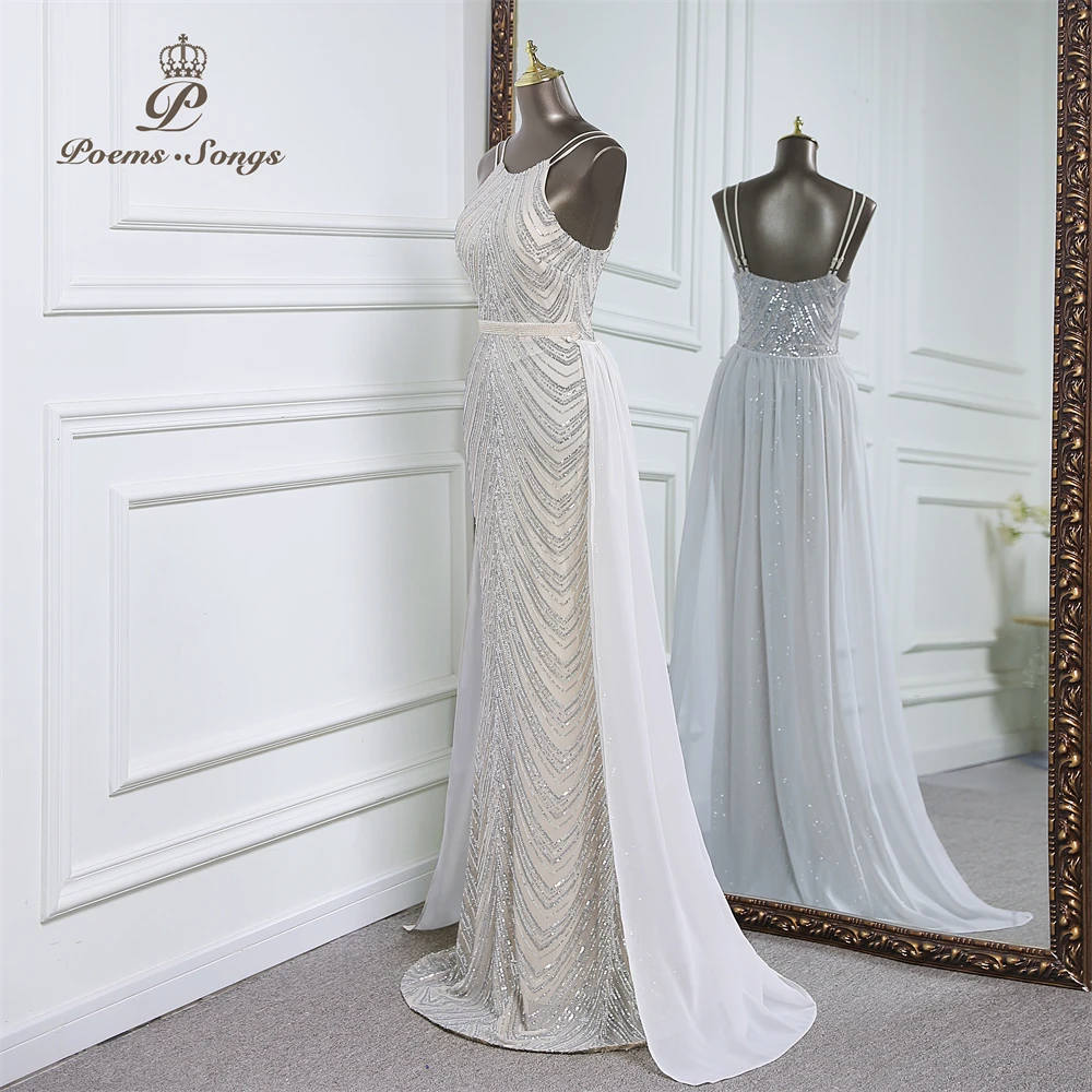 Vestido de noche de sirena de lentejuelas de lujo con tren de gasa desmontable, vestidos de fiesta de noche para mujer, fiesta de boda