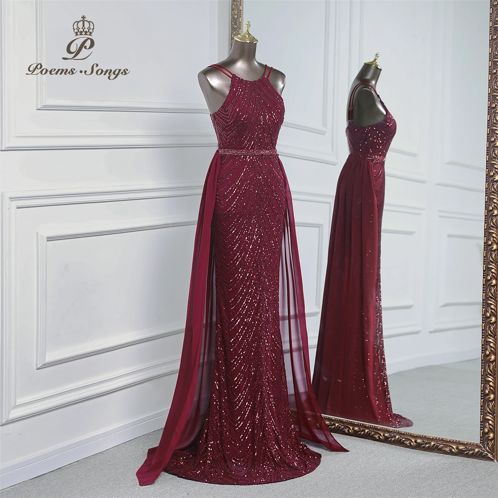Vestido de noche de sirena de lentejuelas de lujo con tren de gasa desmontable, vestidos de fiesta de noche para mujer, fiesta de boda
