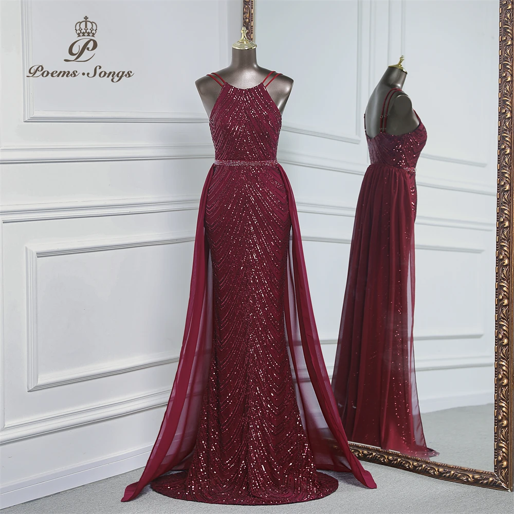 Vestido de noche de sirena de lentejuelas de lujo con tren de gasa desmontable, vestidos de fiesta de noche para mujer, fiesta de boda